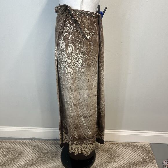 Nygard Collection Skirt size 14 Brown Paisley Sheer Faux Wrap Long Modest Career - Picture 9 of 12